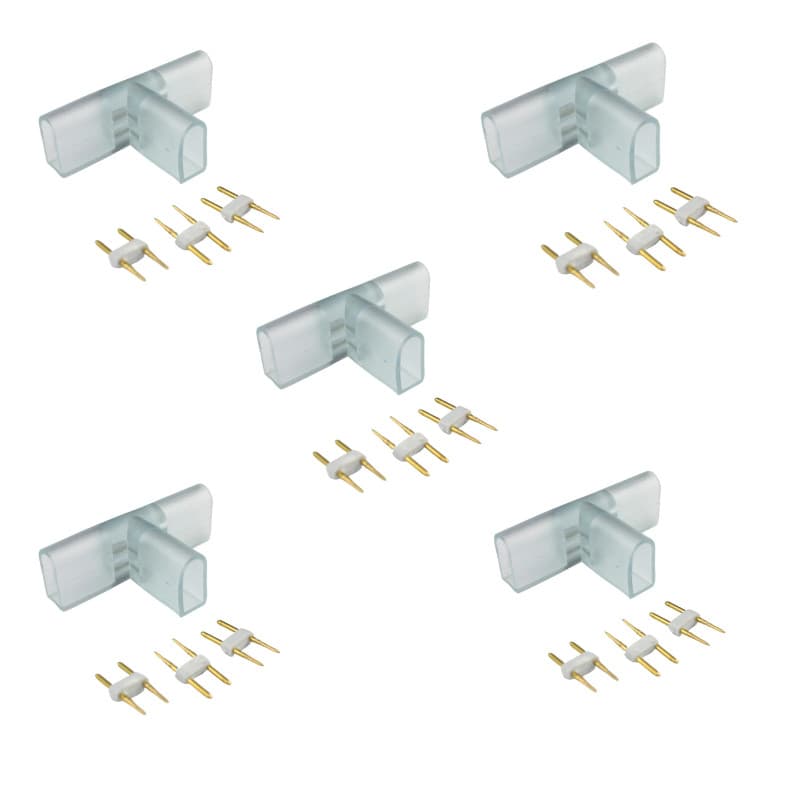 Kit 5 Conector Emenda T Tripla para Mangueira LED Neon 8x16mm