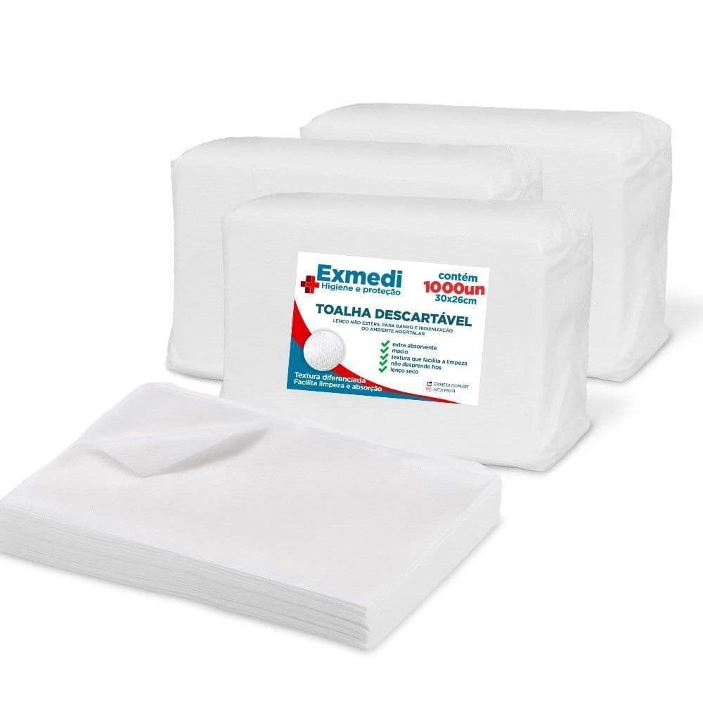 Kit com 1000 lenços toalhas descartáveis Exmedi para banho e higiene corporal