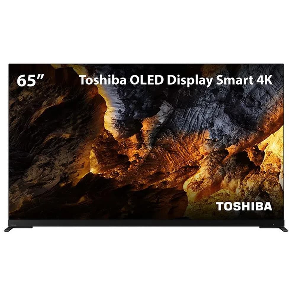 Smart TV OLED 65 polegadas Toshiba 4K com display de caverna, fundo escuro