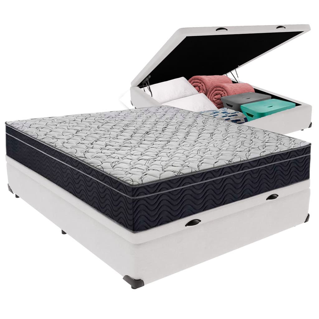Cama Box Baú Viúvo Branco com Colchão Airtech D45 Ortobom