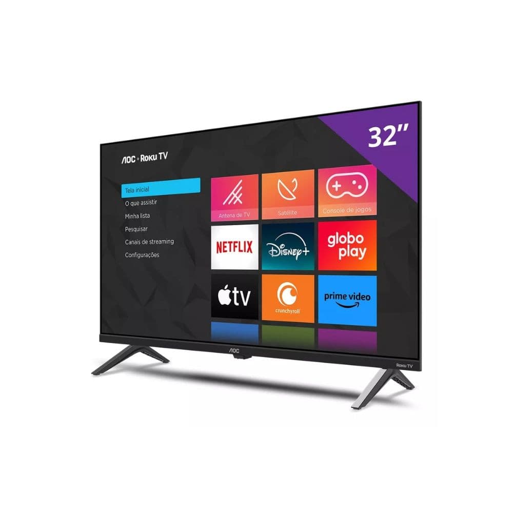 Smart TV AOC 32 polegadas LED Roku TV com ícones de apps