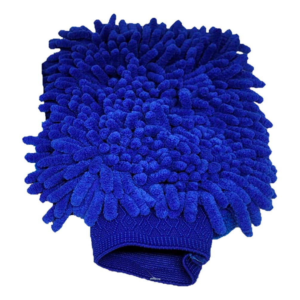 Luva de microfibra azul para lavagem automotiva, superfície texturizada, fundo branco
