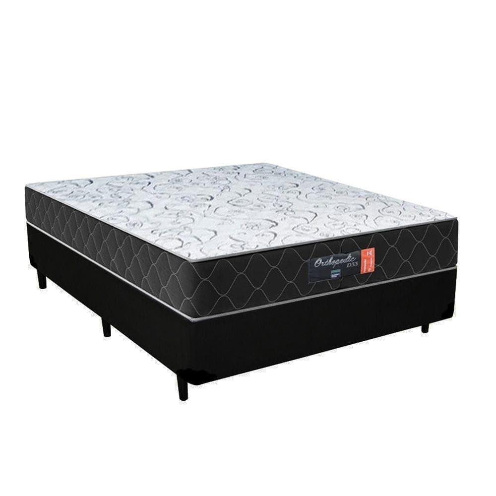 Cama Box Casal + Colchão Semi Ortopédico Extra Firme Espuma D33 Colchões 138x188x72 Cor:preto