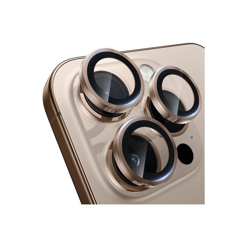 Proteção de câmera para iPhone 16 Pro Max em titânio deserto, quatro lentes de câmera metálicas e pretas