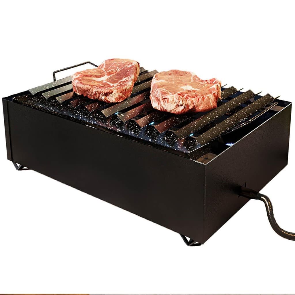Grelha a Gás 8 Caulins com Carnes de Porco Grelhadas