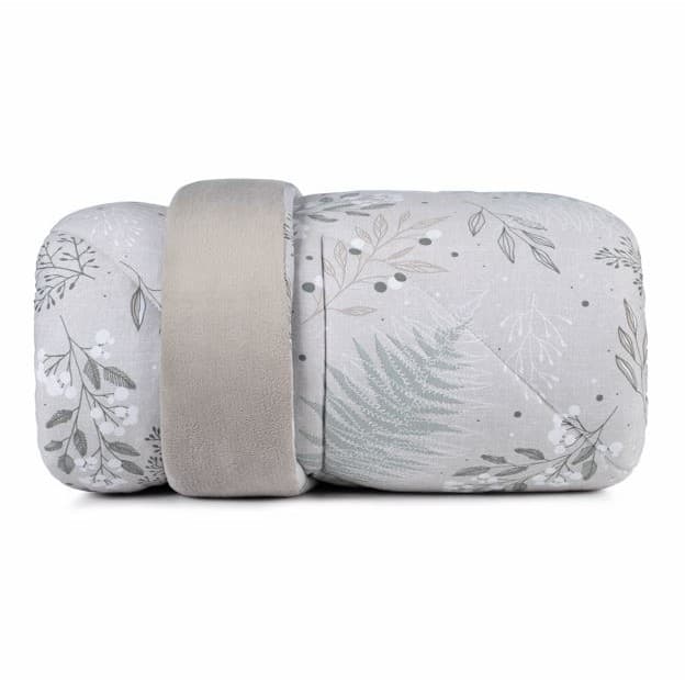 Edredom solteiro Blend Malha Serenity Altenburg com estampa floral cinza e branco