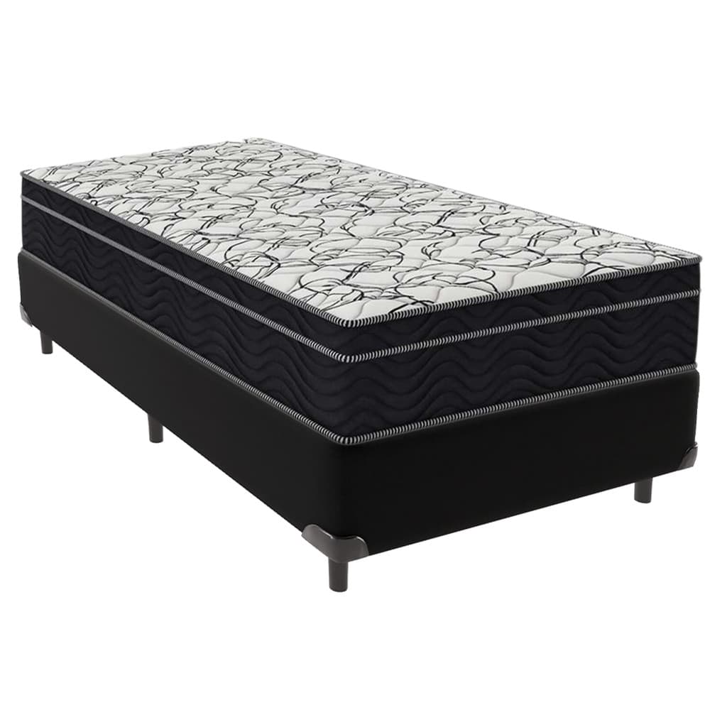 Cama Box Solteiro Preto + Colchão Airtech D45 D45 Ortobom
