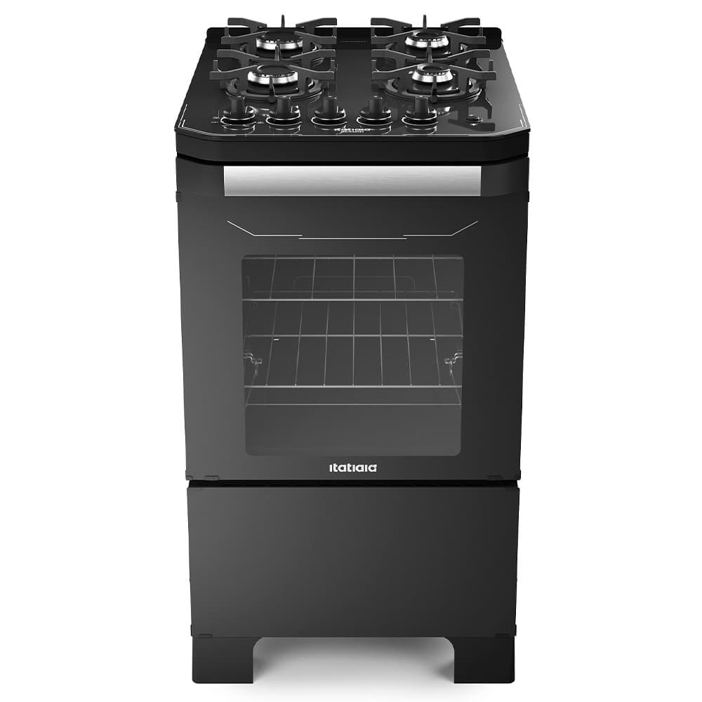 Fogão a gás Itatiaia Itamaster com quatro bocas, mesa de vidro e acendimento automático, cor preta