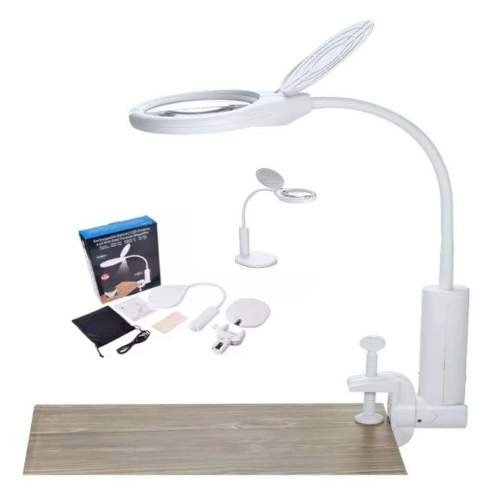 LUPA LED PROFISSIONAL DE MESA BANCADA LUMINARIA 2 EM 1 CLIP ILUMINACAO LENTE AUMENTO