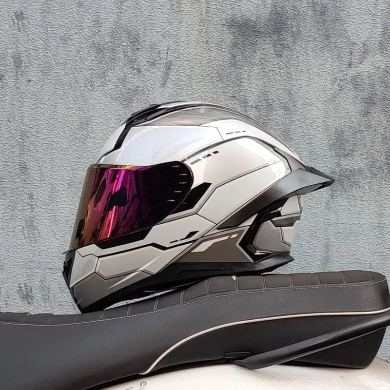 Capacete de motocicleta masculino feminino capacete completo verão motocicleta prata Gundam único cauda grande Slot Blue