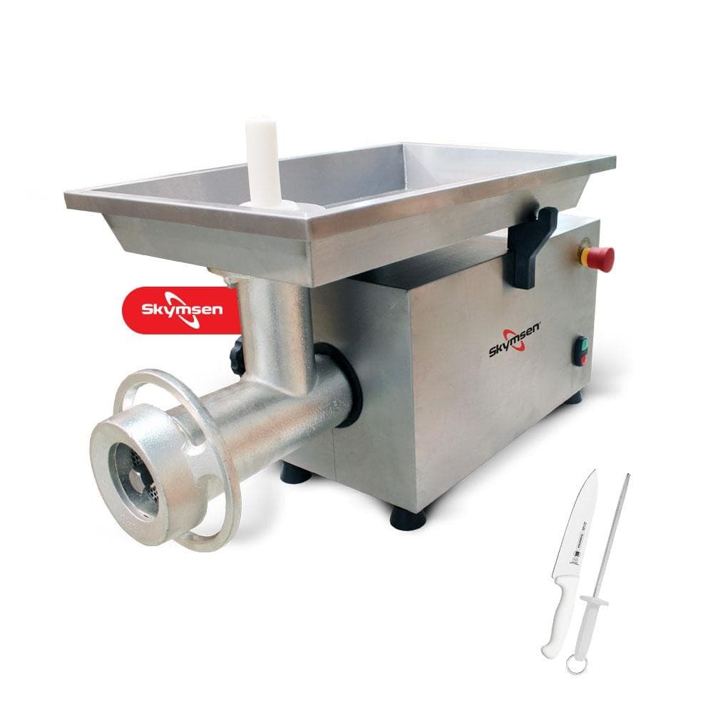 Picador de carne profissional Skymsen boca 98 mm com faca e chaira