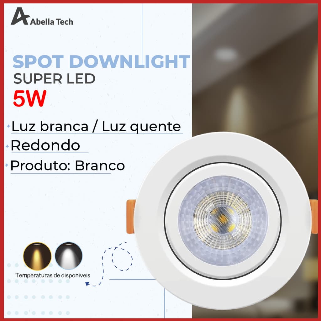 Luminária Spot LED redonda 5W branco embutida para teto com luz branca e quente