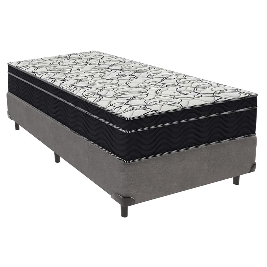 Cama Box Solteiro Cinza + Colchão Airtech D45 D45 Ortobom
