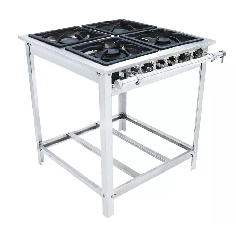Fogão industrial extra inox a gás baixa pressão com quatro bocas, duas duplas, 30x30 cm - Venâncio