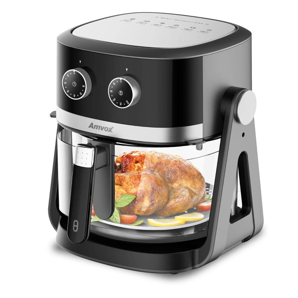 Fritadeira elétrica Amvox ARF 1150 com frango assado no cesto transparente