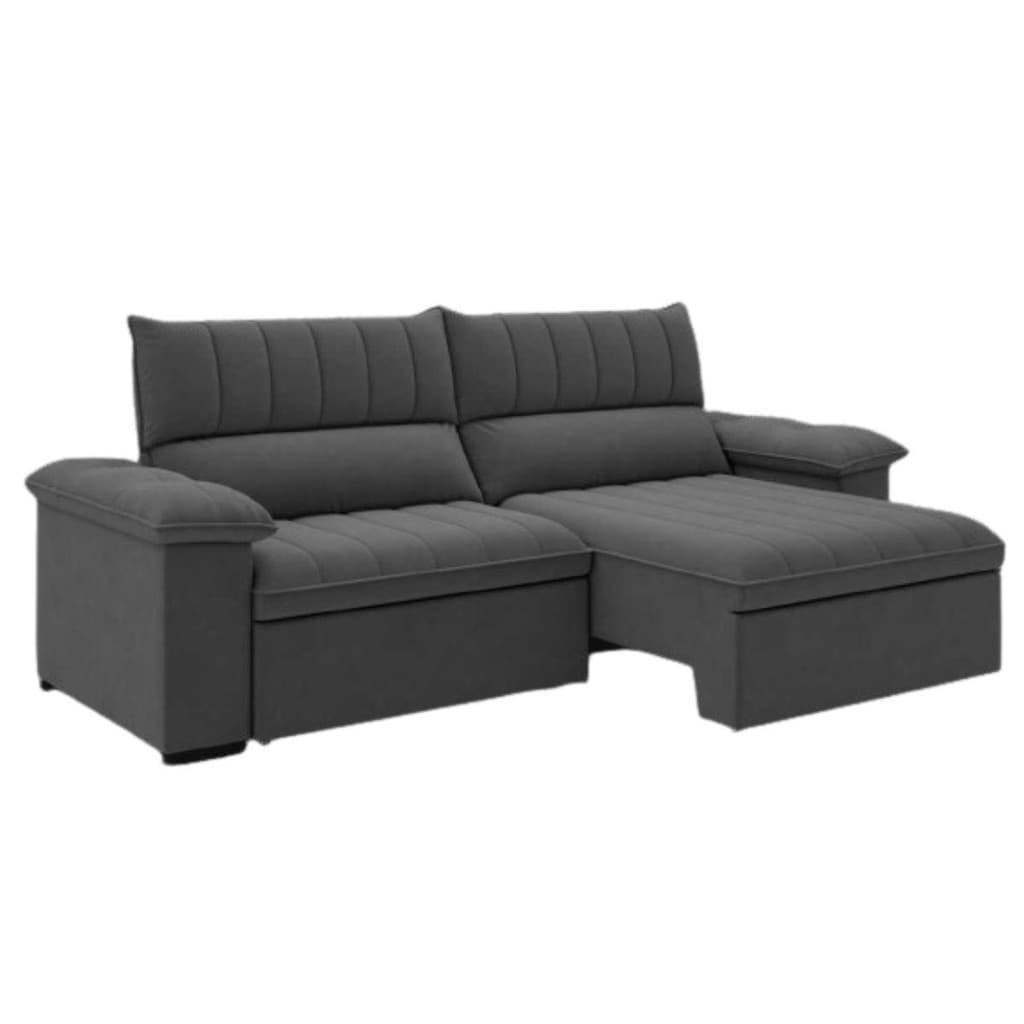 Sofá retrátil e reclinável de 4 lugares cinza escuro com design minimalista