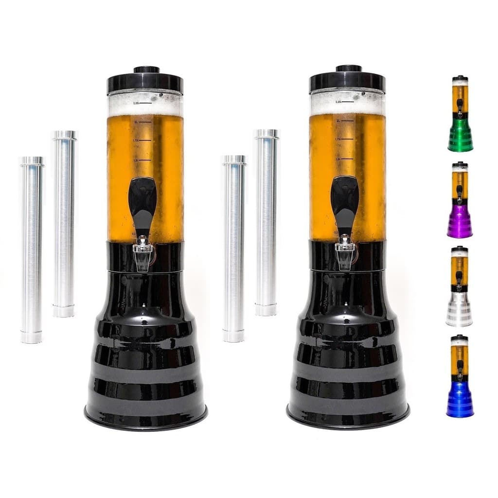 2 Torre Jarra De Chopp Beer 2 Litros + 4 Barra Gelante Copo Removível Giratório Com Alça
