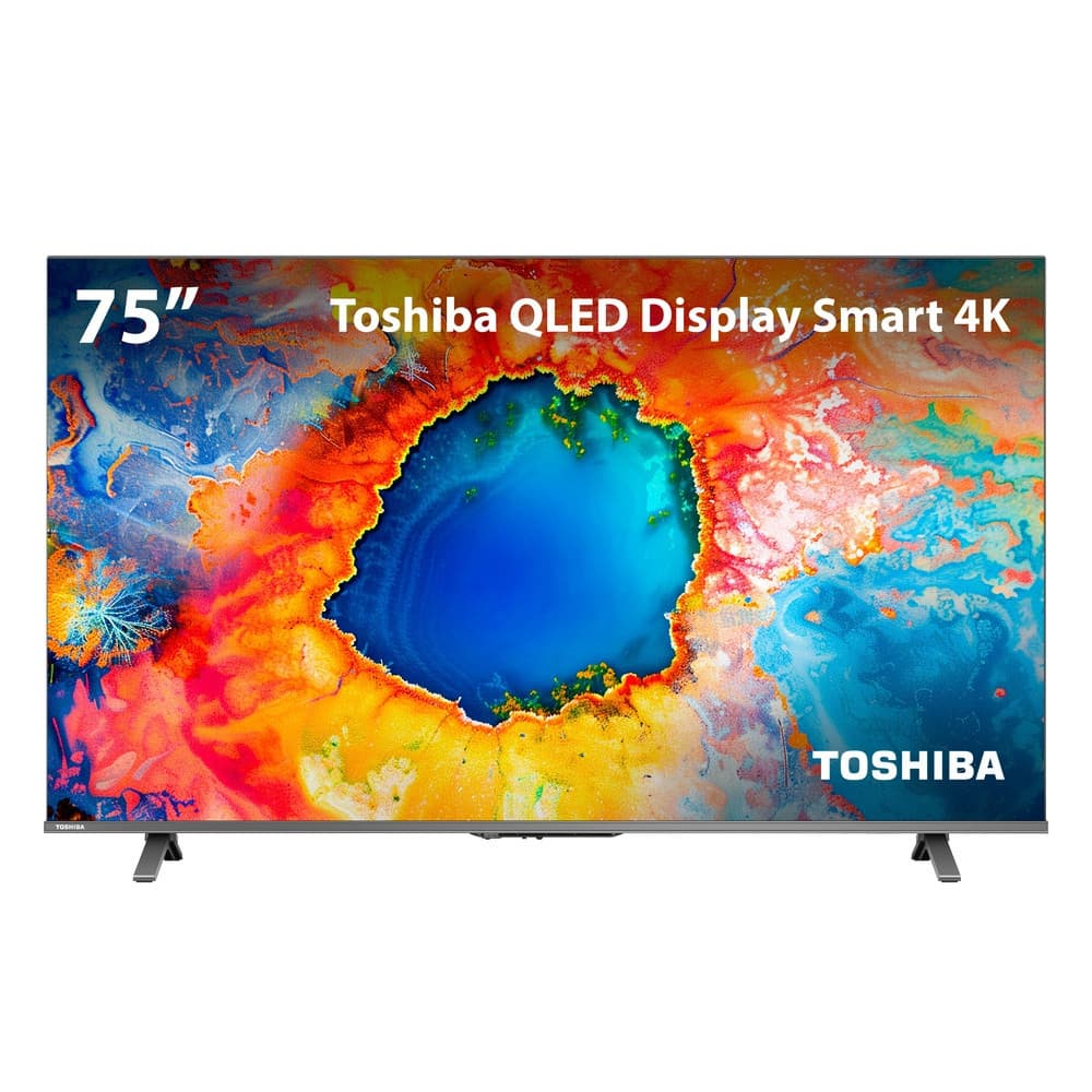 Smart TV QLED 75 4K Toshiba com imagem abstrata na tela