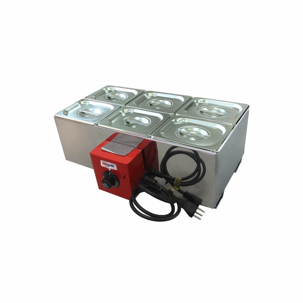 Chocolateira elétrica 6 cubas inox com controle vermelho