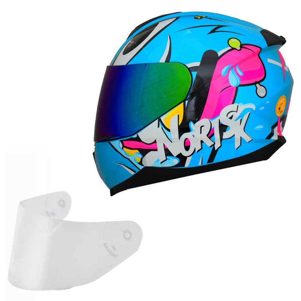 Capacete Feminino Norisk Razor Mad Azul  Viseira Camaleão