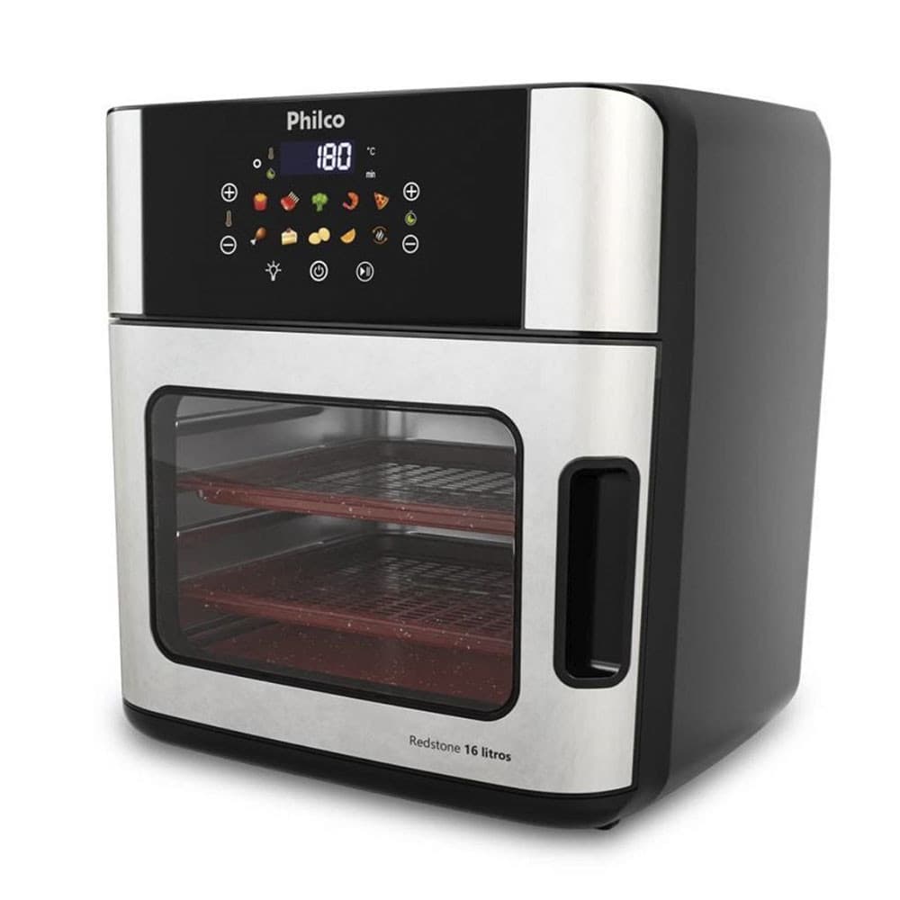 Fritadeira Philco 16L com painel digital, aço inoxidável, 4 em 1, preto e prata