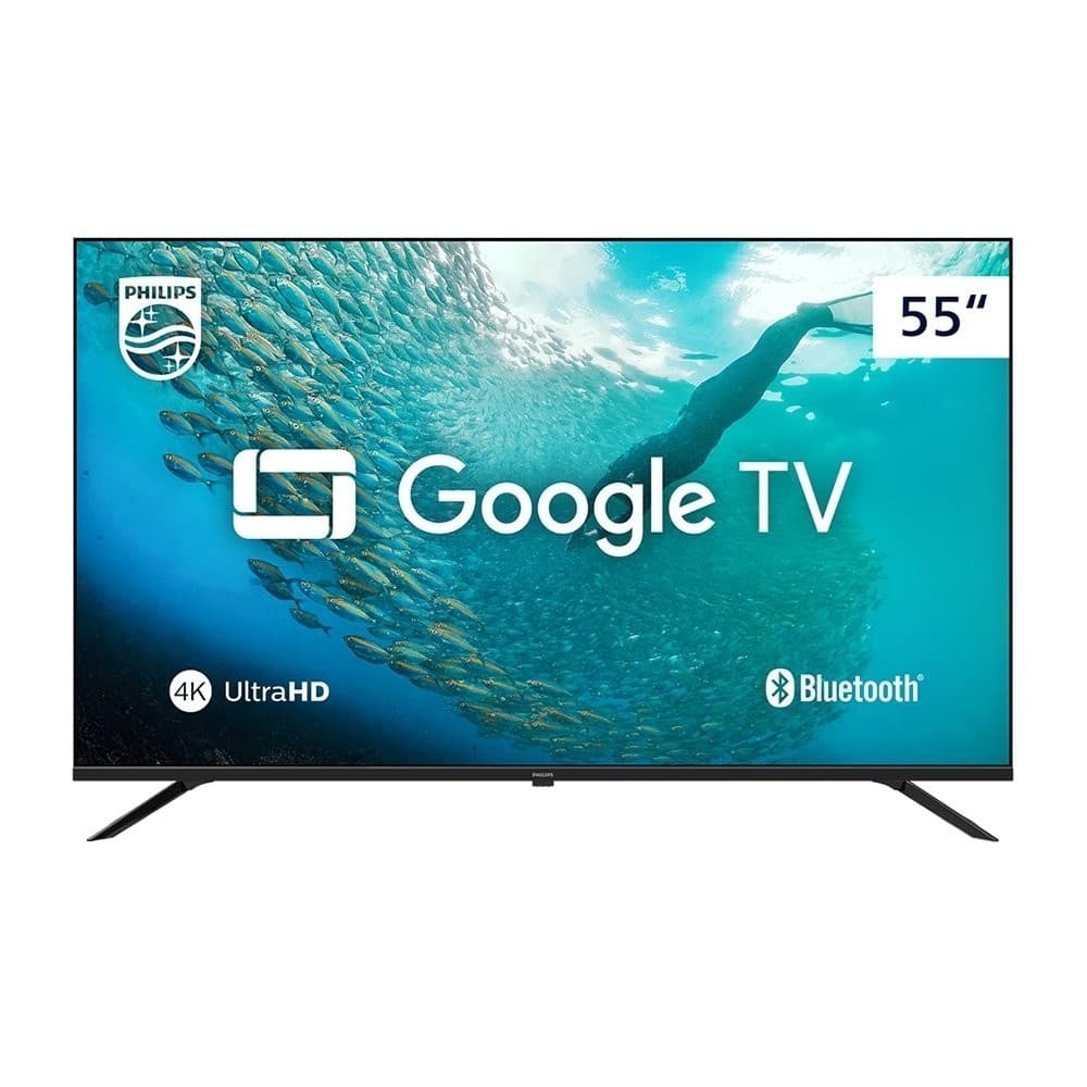 Smart TV LCD LED 55 polegadas Philips 4K UHD com Google TV, Bluetooth e 4K UltraHD.