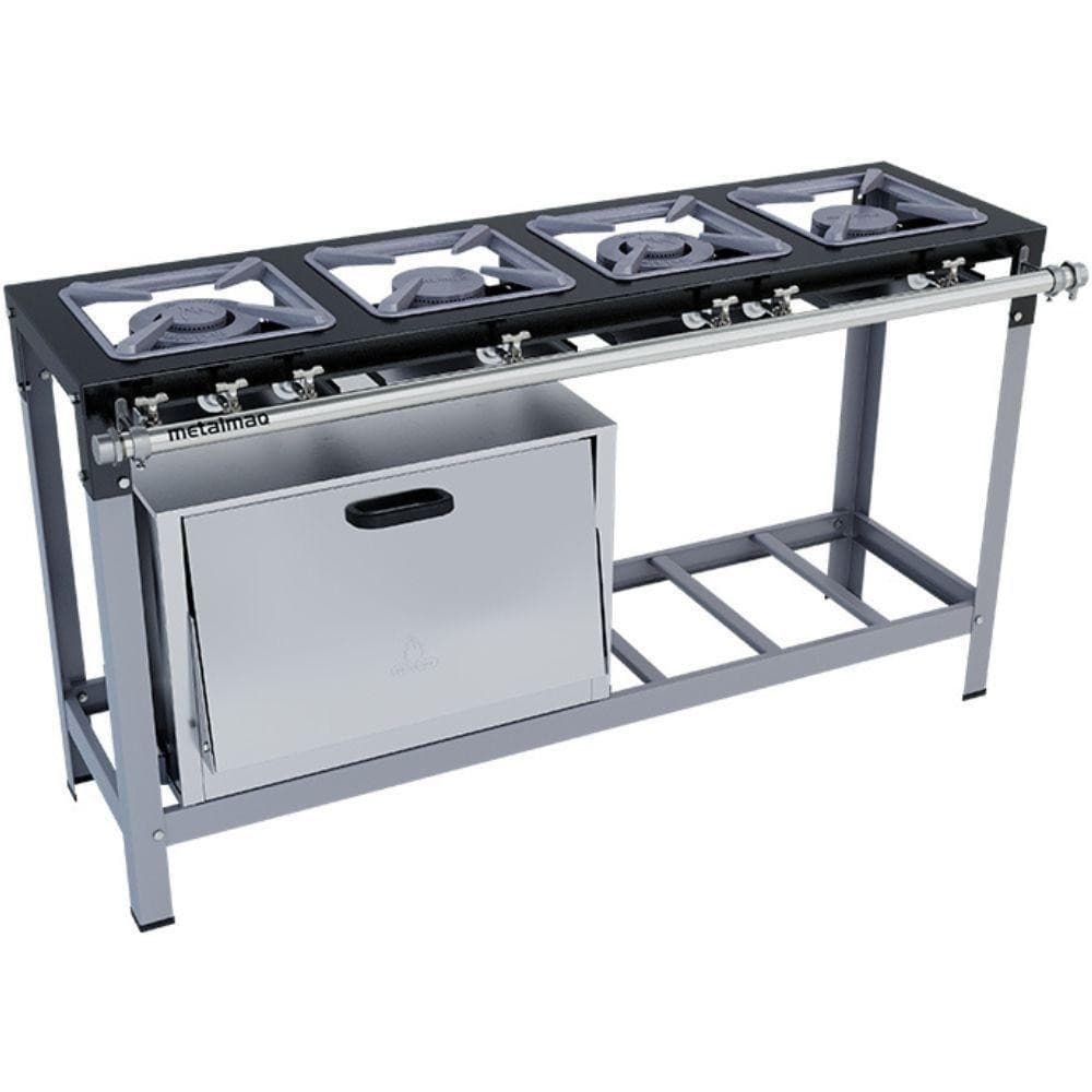 Fogão industrial Metalmaq com quatro bocas e forno M12, 30x30 cm, pintado