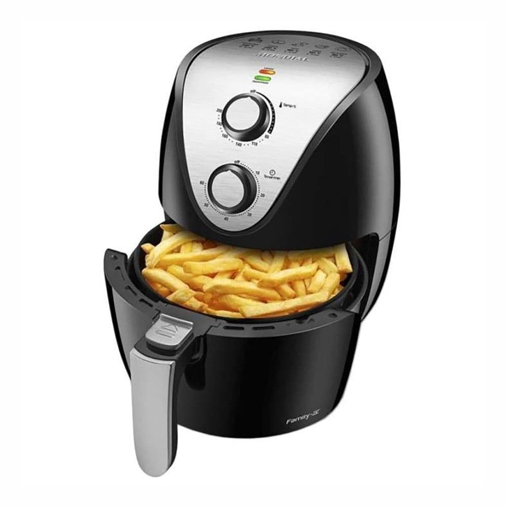 Fritadeira elétrica Mondial Family AF-30I, preta e prata, com batatas fritas