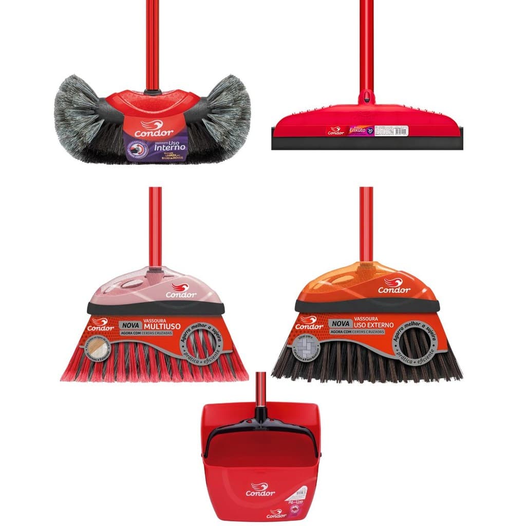 Kit de limpeza Condor com vassouras e rodo