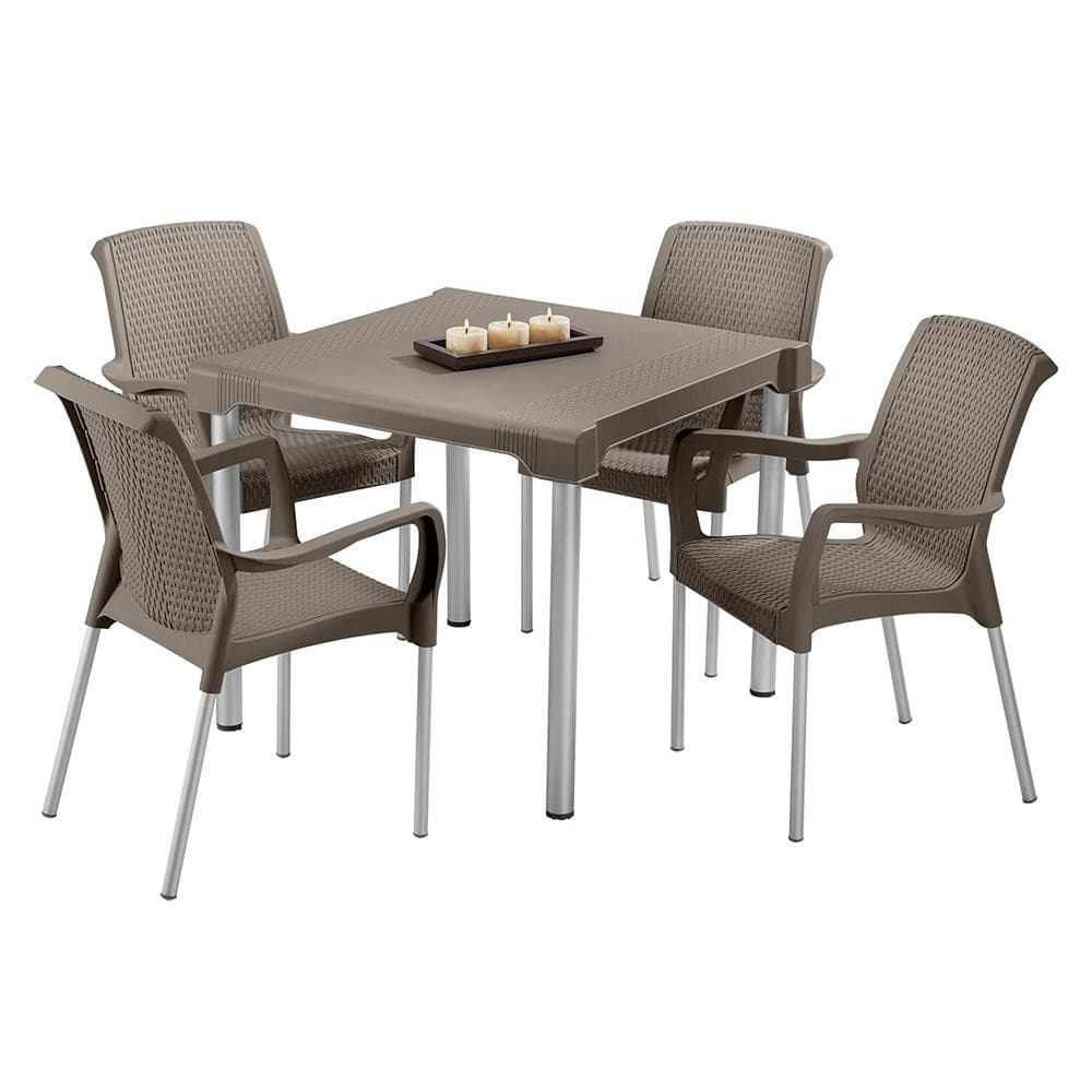 Conjunto Mesa e 04 Cadeiras Plástica com Braços Shia Rimax