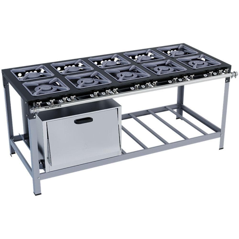 Fogão industrial Stori Premium com 10 bocas e forno, 30x30, Metalmaq, baixa pressão, pintado, aço inoxidável