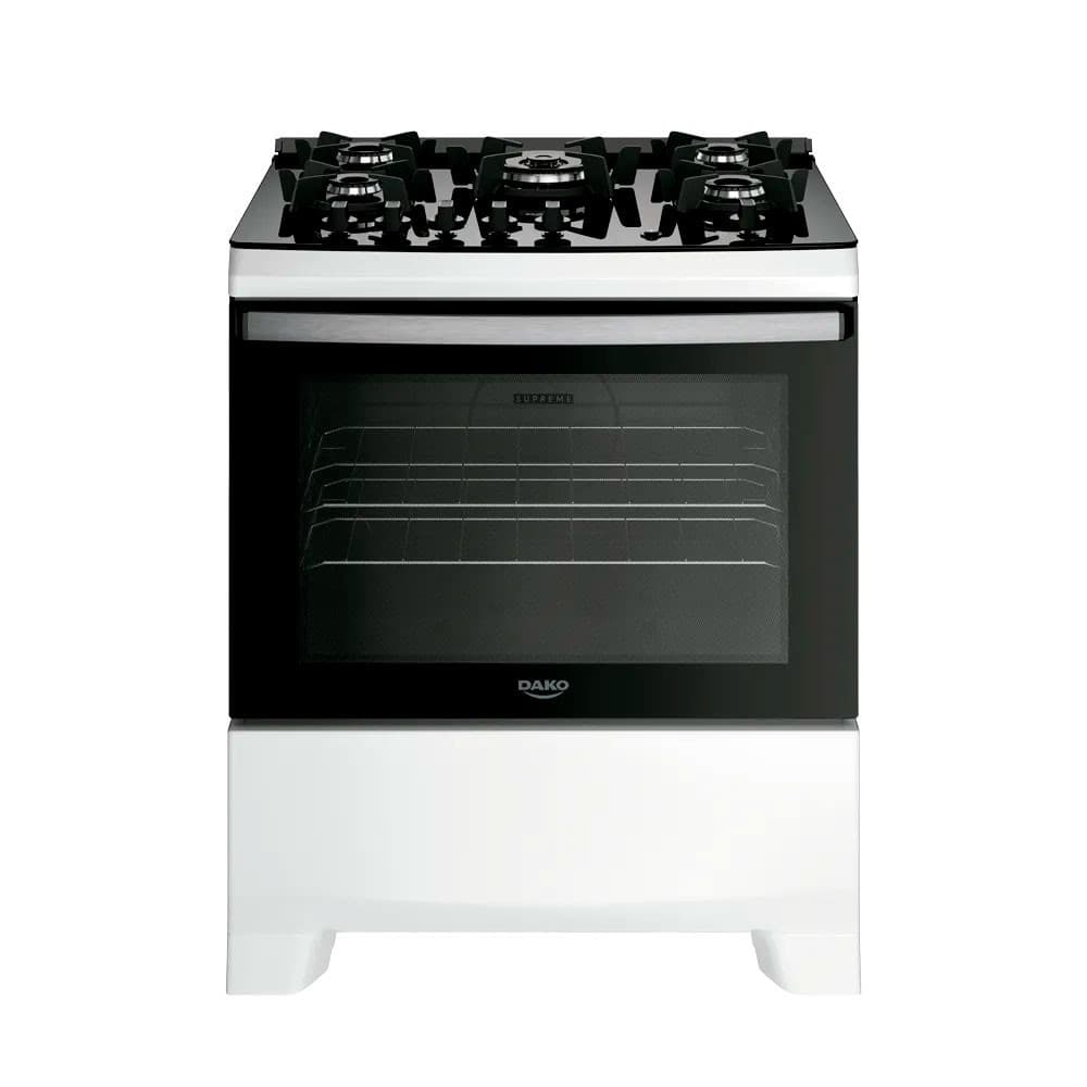 Fogão Dako Supreme Glass com mesa de vidro e tripla chama, preto e branco