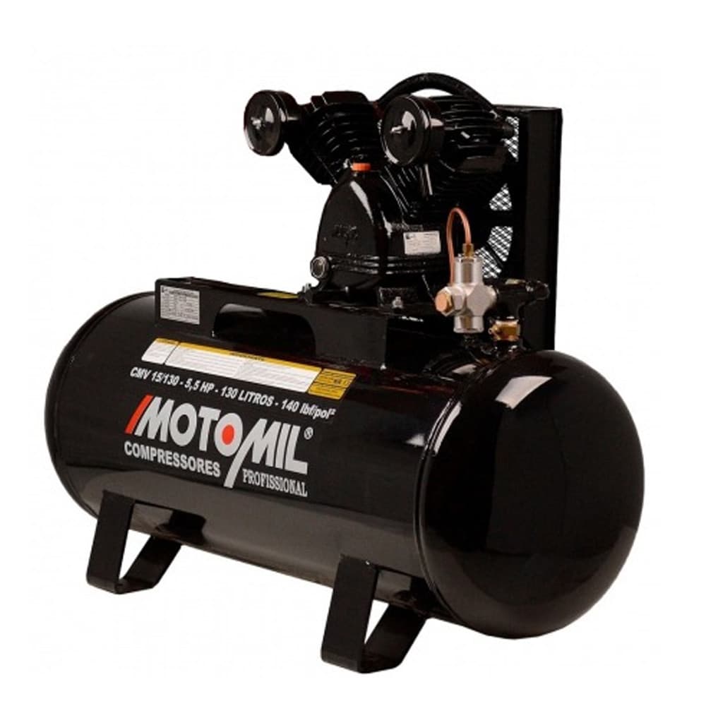 Compressor de ar Motomil 140 lbs, preto, frontal com fundo branco