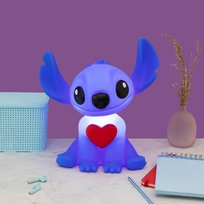 Luminária Abajur De Mesa Infantil Lillo Stitch Azul Coração Disney Menino Menina Infantil Casa Sala Quarto Escritório