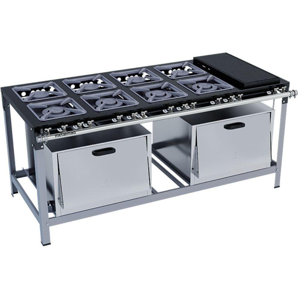 Fogão Industrial Stori Premium 8 Bocas 30x30 com 2 Fornos e Chapa M31 Metalmaq