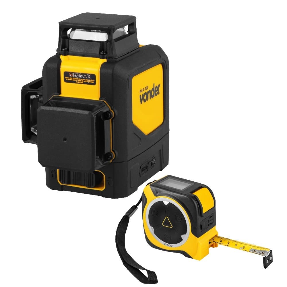 Nível a laser 360° e medidor a laser com trena de 5m Vonder em fundo branco