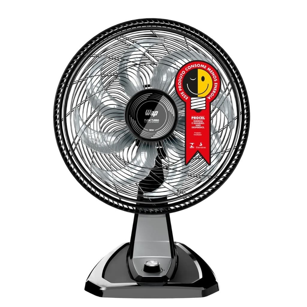 Ventilador de Mesa e Parede 180W 8 Pás 2 em 1 50cm WAP Flow Turbo, preto e prata