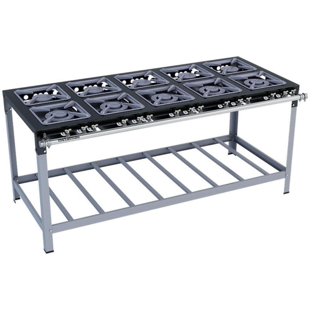 Fogão Industrial Stori Premium 10 Bocas com Base Metálica - Preto e Cinza