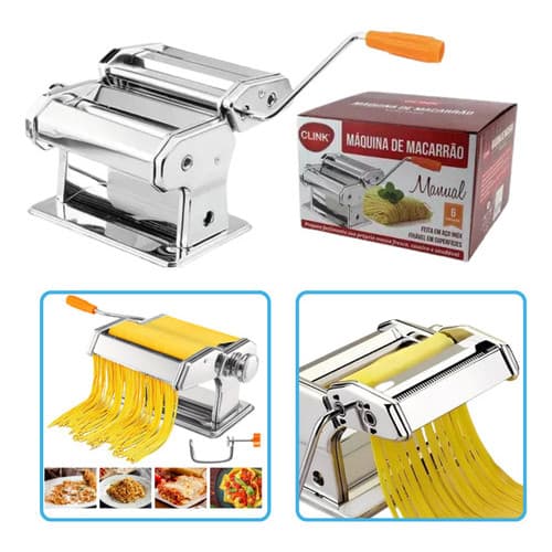 Máquina Macarrão Inox Massa Fresca Cilindro Talharim Espaguete Fettuccine Lasanha 6 Espessuras