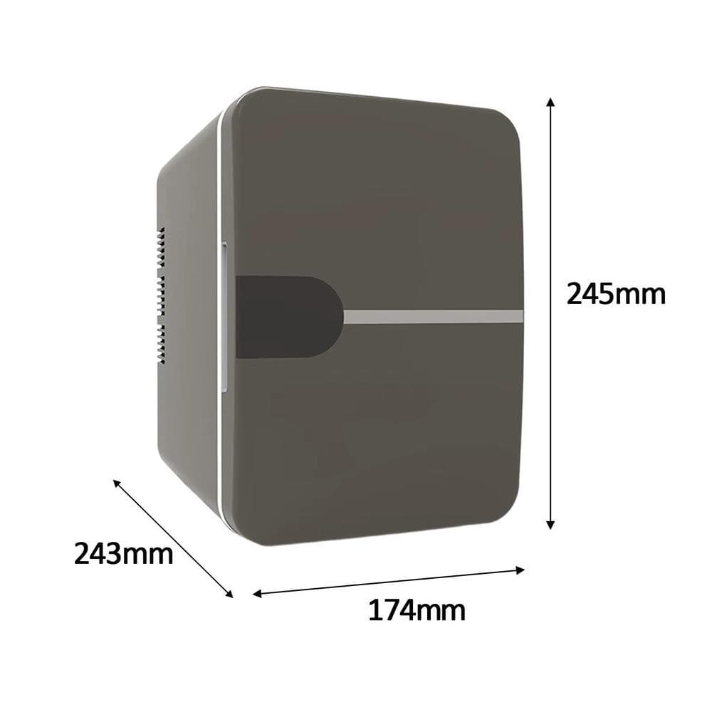 Mini frigobar cinza 245mm x 243mm x 174mm com alça prateada e ventilação