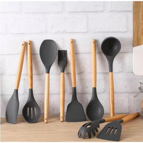 Kit 12 conjunto utensílios Silicone De Cozinha Colher escumadeira concha escumadeiras fouet espatula de cozinha