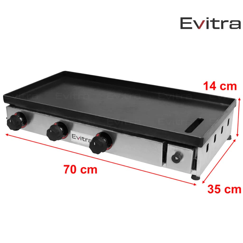 Chapa de lanche industrial profissional 5mm 70x35 cm para FoodTrucks e restaurantes - EviTRA