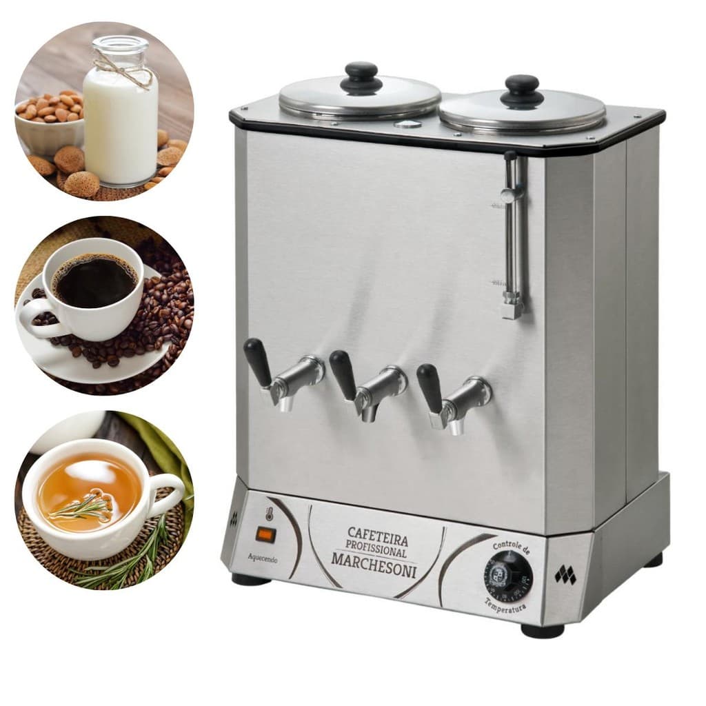 Cafeteira Profissional 2 Reservatórios 4 Litros Marchesoni com Imagens de Café e Leite