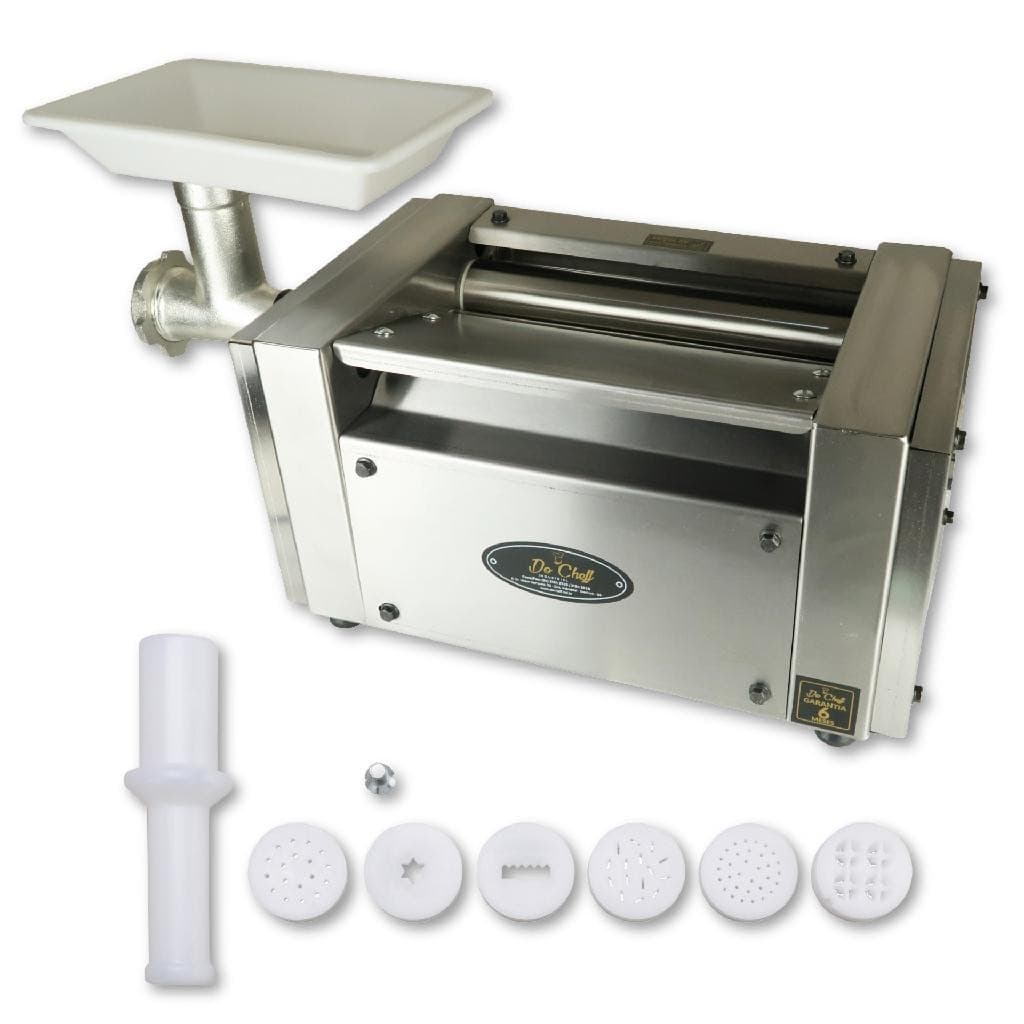 Cilindro de massa elétrico com moedor de carne e extrusor de massas em aço inox bivolt
