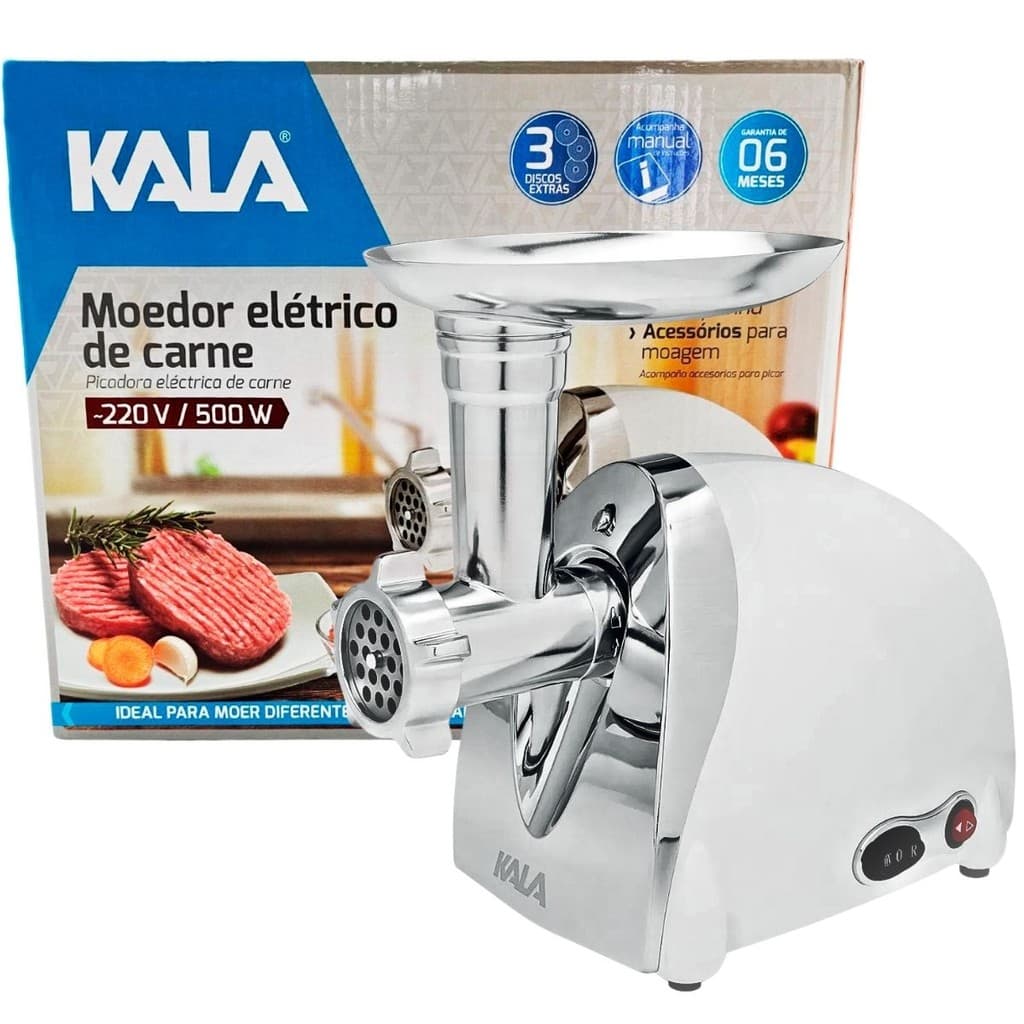 Moedor de Carnes Elétrico 500W com Adaptadores para Linguiças, Kibes, Massas