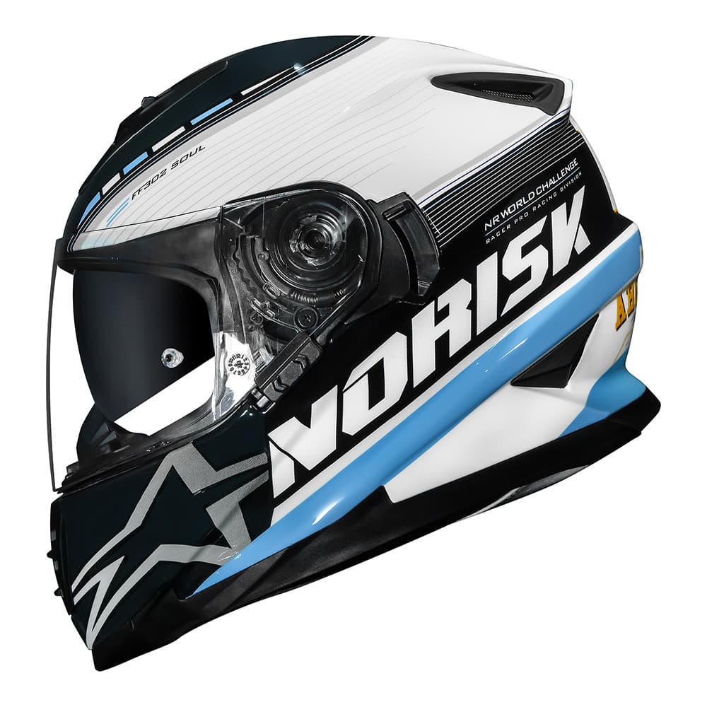Capacete Norisk FF302 Soul Grand Prix Argentina Azul e Branco Brilhante Com Óculos