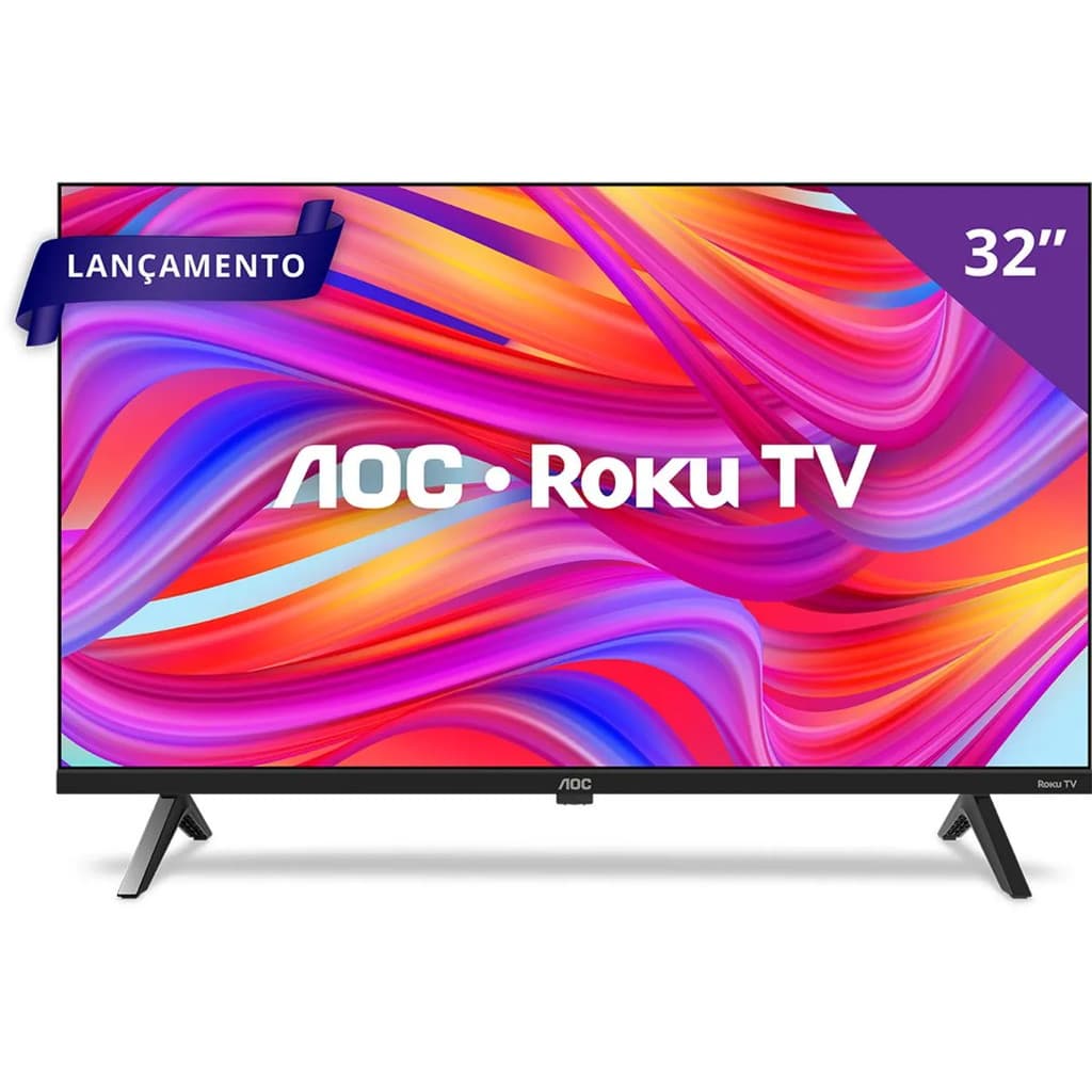 Smart TV AOC LED 32 polegadas HD com Wi-Fi, Roku TV, HDMI e USB