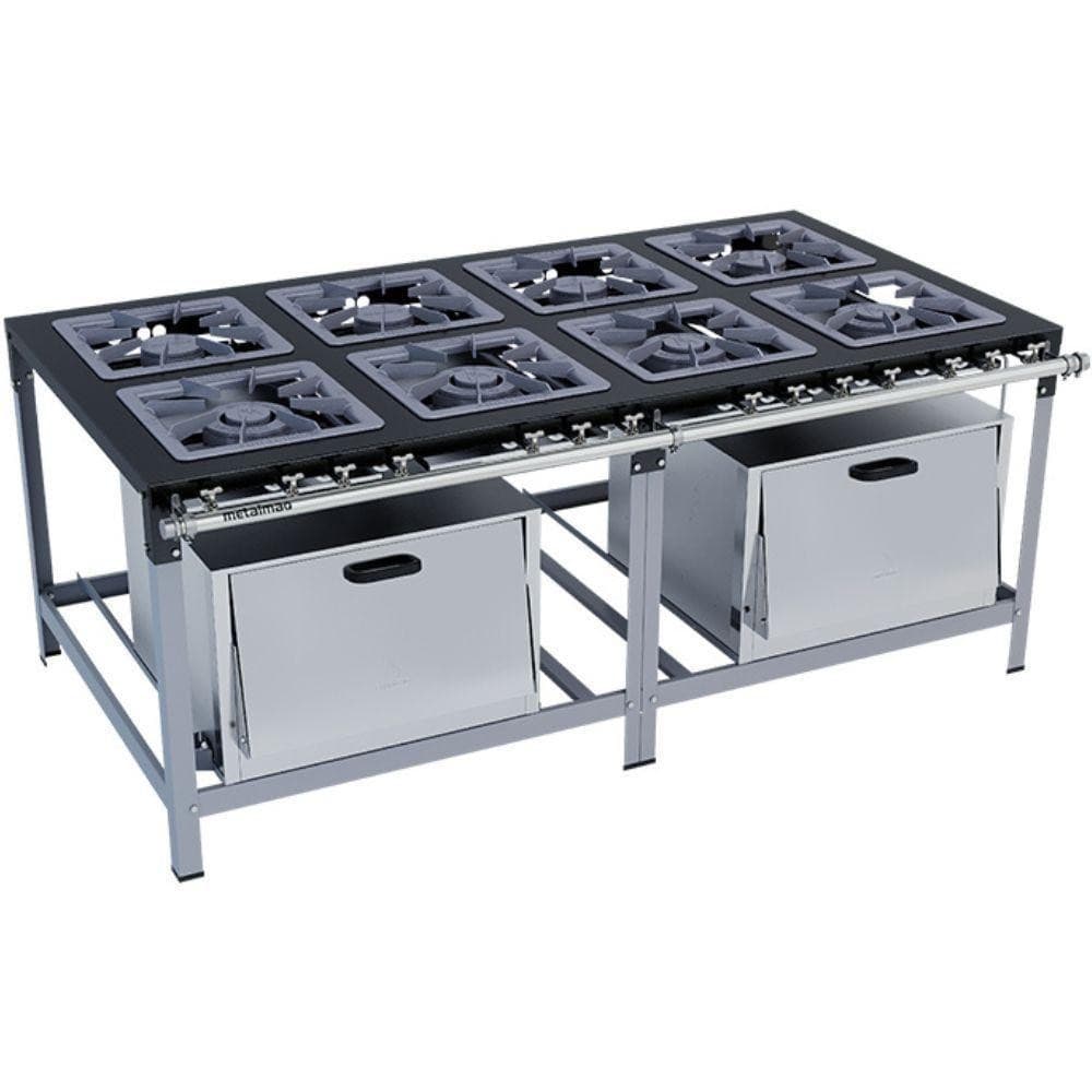 Fogão industrial Stori Premium 8 bocas 40x40 com 2 fornos, Metalmaq, preto e aço inoxidável