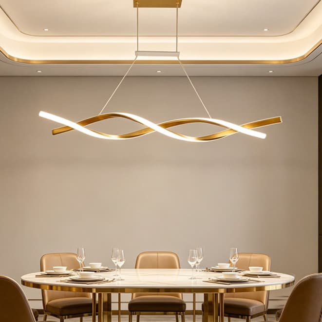 Luminária pendente LED em forma de onda com cabos ajustáveis para salas e quartos