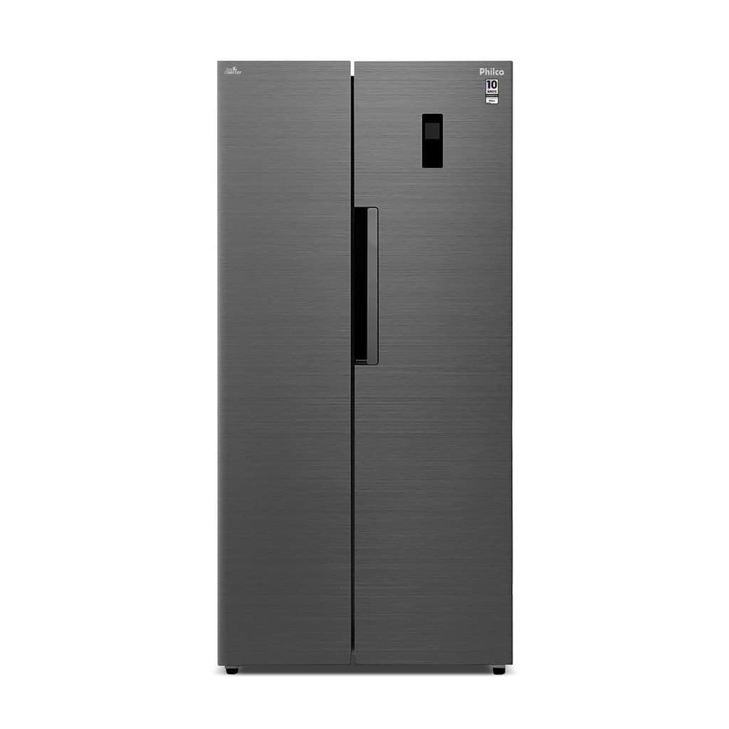 Refrigerador Philco Inverter Side By Side em aço inoxidável, 460L, frontal